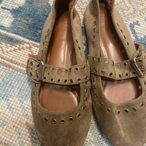 ASOS Khaki Suede Buckle Flats